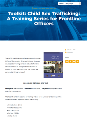 Image for Child Sex Trafficking: A Training Series for Frontline Officers