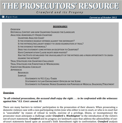 Image for The Prosecutors' Resource: Crawford and its Progeny
