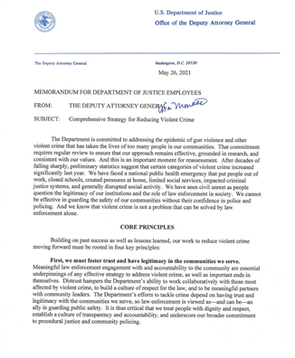 Image for Deputy Attorney General Memorandum: Comprehensive Strategy for Reducing Violent Crime