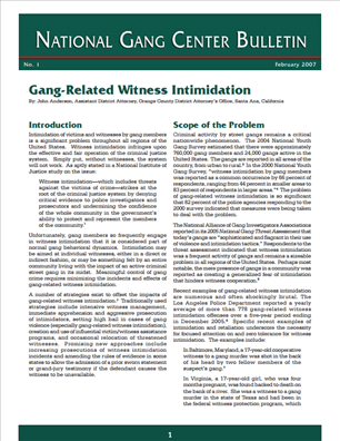 Image for Gang-Related Witness Intimidation - National Gang Center Bulletin
