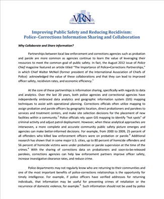 Image for Improving Public Safety and Reducing Recidivism: Police–Corrections Information Sharing and Collaboration