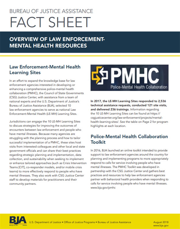 BJA Fact Sheet: Law Enforcement Mental Health Resources - PSP Clearinghouse