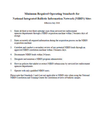 Image for Minimum Required Operating Standards for National Integrated Ballistic Information Network (NIBIN) Sites