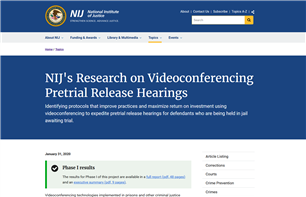 Image for NIJ's Research on Videoconferencing Pretrial Release Hearings